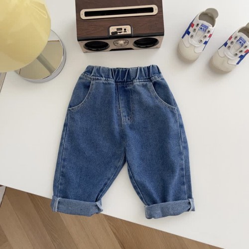 Baby Denim Solid Color Simple Pants - Blue- 6-12m
