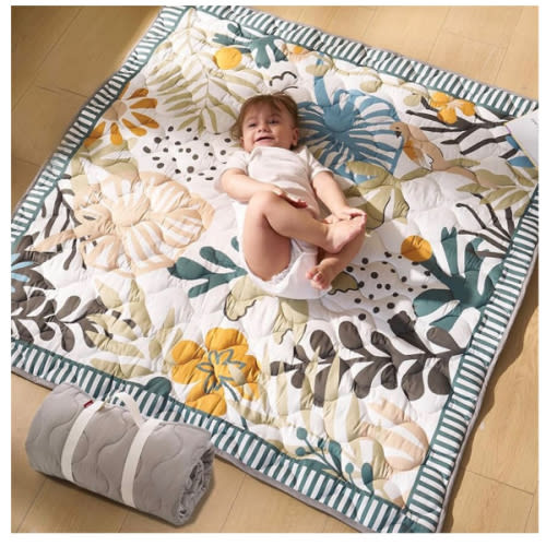 Momcozy Baby Play Mat for Floor, 50x50 Thickened Playpen Mat, Playmate for Baby Tummy Time, Waterproof & Non-Slip, Foldable Outdoor Mat with Carrying Handle, Forest World