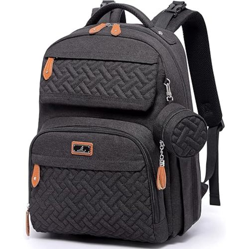 BabbleRoo Diaper Bag Backpack, Travel Backpack with Changing Pad, Pacifier Case & Stroller Straps, Multifunction, Waterproof, Unisex – Black