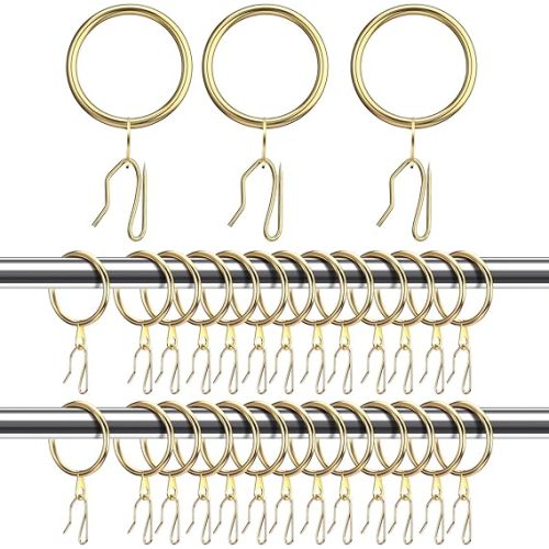 60 Pieces 1.26 Inch Metal Drapery Curtain Rings Curtain Hanging Rings and 60 Pieces Metal Drapery Pin Hooks for Drapes Window Door Shower (Gold)
