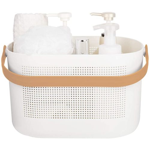 Plastic Storage Baskets with Handles, Shower Caddy Shelf Organizers Basket for Bathroom, Kitchen, Dorm Room, Yellow - 1 Pack