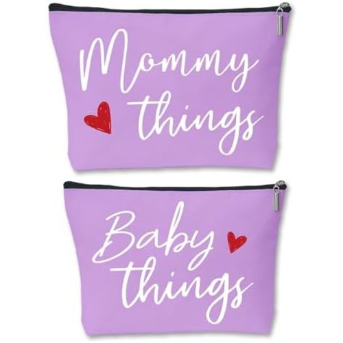 Mommy and Baby Matching Pouch Set, Mommy Things and Baby Things Bags, Gifts for New Moms Expecting Moms, Matching Travel Cases, Purple Set of 2