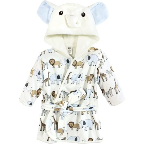 Hudson Baby unisex-baby Cotton Rich Bathrobe - Cream Elephant Safari