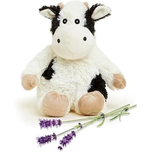 warmies Junior Microwavable & Weighted Stuffed Animals, Black and White Cow - Heated Stuffed Animal Plushie for Warmth & Comfort - Cute Soft Plush Toys for Adults & Children