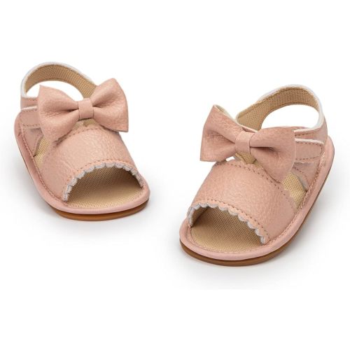 Miamooi Infant Baby Girls Boys Sandals Summer Bowknot Crib Shoes Toddler Pu Leather Flower Soft Rubber Sole Dress Flats First Walker Shoes