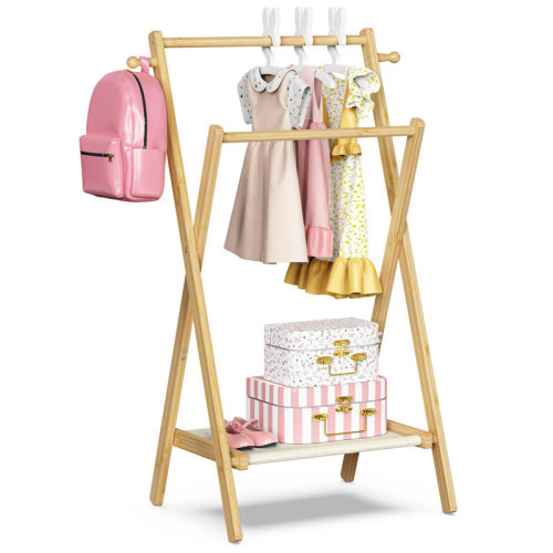 Wildon Home® Eabha 21.6''W Foldable Kids Clothes Rack with Double Rods & Storage Shelf | Wayfair