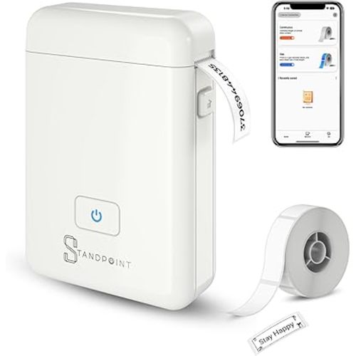 Standpoint Label Maker Machine with Tape: Portable Bluetooth Thermal Label Printer HP2 for Easy Organization - Wireless, Inkless, High-Resolution for Home and Office Supplies