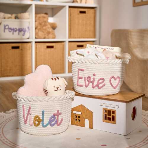 Personalized Baby Basket | Rope Cotton Baby Gift Basket | Baby Gift Basket| Newborn Gift | Baby Shower Gift | Toy Organizer | Nursery Gift
