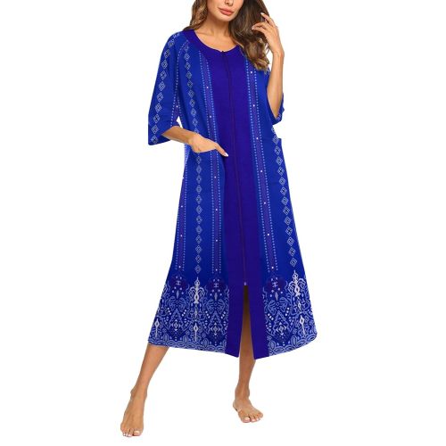 Ekouaer Women's Zipper Robe 3/4 Sleeve Housecoats Full Length House Dress Loungewear Long Nightgown with Pockets