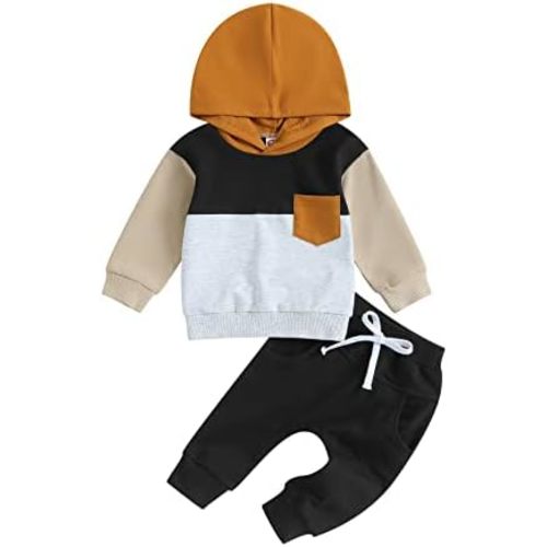 BeQeuewll Fall Winter Toddler Baby Boy Clothes 2Pcs Color Block Crewneck Sweatshirt and Pants Sweatsuit Little Boy Clothing