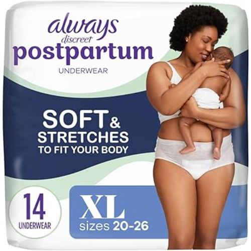 Always Discreet Postpartum and Adult Incontinence Underwear for Women, Size XL, Maximum Protection, 14 CT