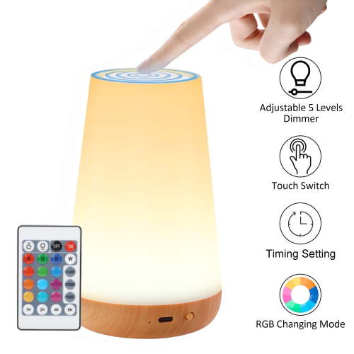 Onekawa Night Light, Touch Table Lamp, 7 Colors, 5 Brightness Levels, Rechargeable, Portable