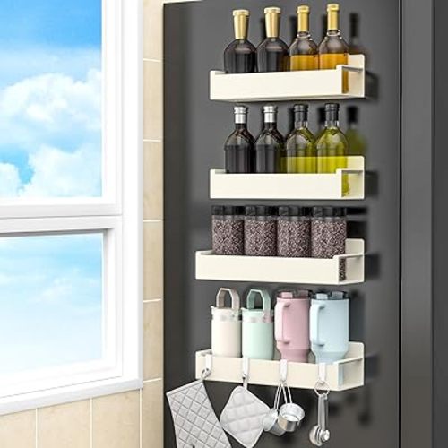 4 Pack Magnetic Spice Rack Organizer for Refrigerator and Oven, Cream White Fridge Organizers and Storage for Kitchen