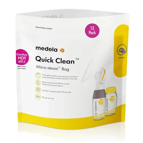 Medela Quick Clean Micro-Steam Bags for Bottles and Breast Pump Parts | 12 CT