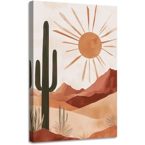 CGXLB Desert Landscape Wall Art Sunset Cactus Painting Boho Picture Southwestern Nature Decor for Living Room Office Spa 12"x18"