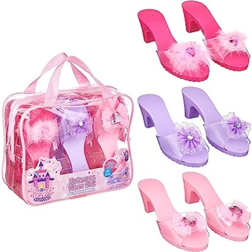 3-Pack Princess Shoe Set - Dress Up Royalty Kids Heels Slip On Shoes - Pastel Colored Princess Dress Up Shoes, Pretend Play High Heels for Kids - Fits Toddler Size 7-10