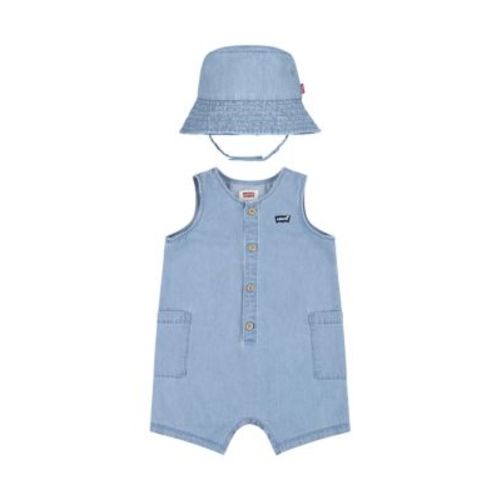 Baby Boys Denim Romper with Bucket Hat