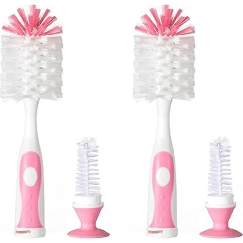 Chemimoso Multifunctional Cleaning Brush, Baby Bottle Brush, Bottle Brush Cleaner, Rotate The Suction Cup to Obtain The Small Bristle Brushes, Set Z, Pink, Nylon and Nylon Brush
