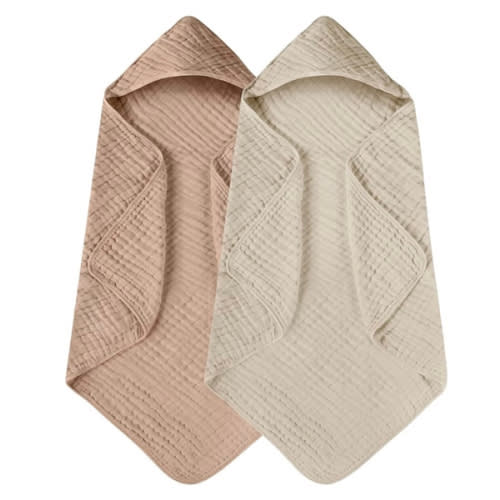 Yoofoss Hooded Baby Towels for Newborn 2 Pack 100% Muslin Organic Cotton Baby Bath Towel with Hood for Babies, Infant, Toddler and Kids, Large 32x32Inch, Soft and Absorbent Newborn Essential