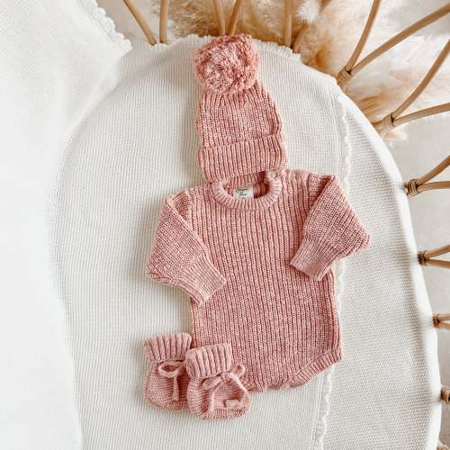 Blush Chunky Knit Romper & Beanie Bundle