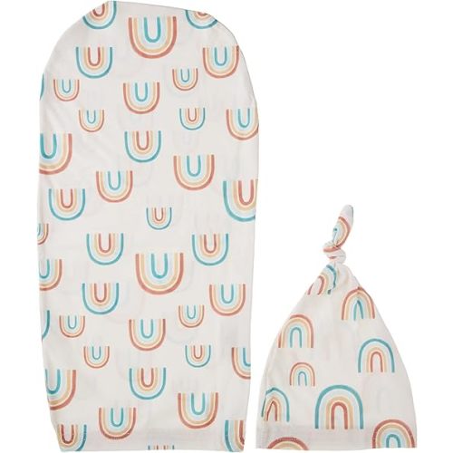Itzy Ritzy Cocoon & Hat Swaddle Set - Swaddle for Newborns Includes Name Announcement Card & Jersey Knit Cocoon & Hat Set, Perfect for Newborn Photography - for 0 to 3 Months (Neutral Rainbow)