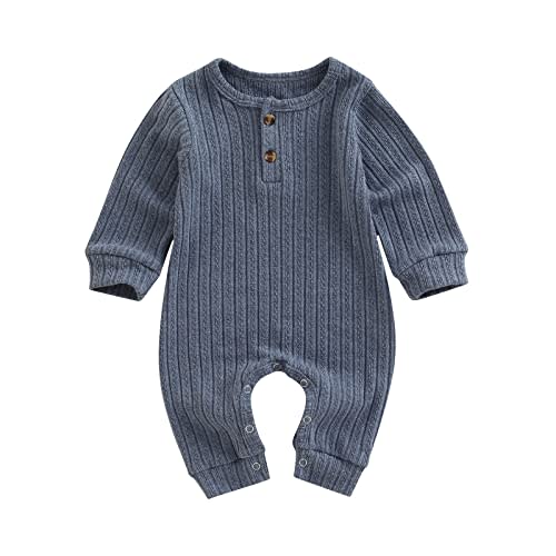 Ynibbim Winter Newborn Baby Boy Girl Solid Romper Unisex Infants Hooded Outfit Clothes Waffle Cotton Button Jumpsuits