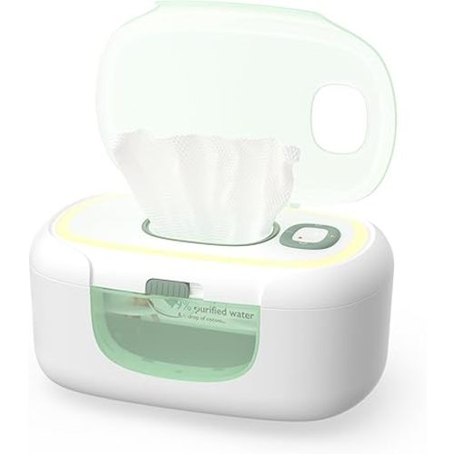 Momcozy Upgrade Wipe Warmer, Dual Seals for Maximum Moisture Wipe Dispenser, Innovative Spring Design, Compatible with 60-80pcs Wipes, Diaper Wipe Warmer with Night Light, 4 Modes of Temperature