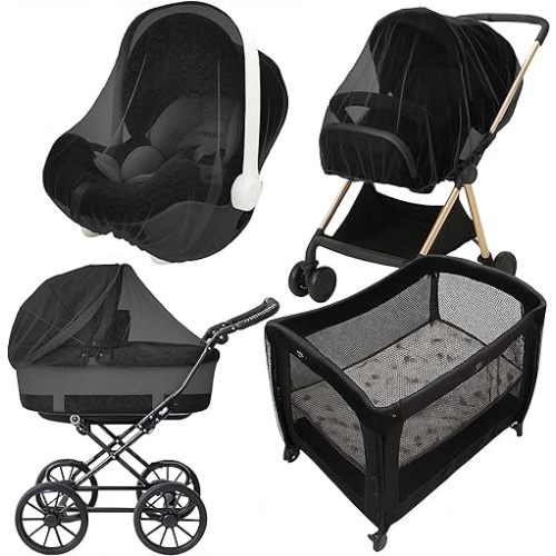 Enovoe Mosquito Net for Stroller - Bug Net for Stroller - Black Breathable Durable Polyester Mesh - Fits Strollers, Bassinets, Cradles, Playards - Pack N Plays Mini Cribs - Machine Washable