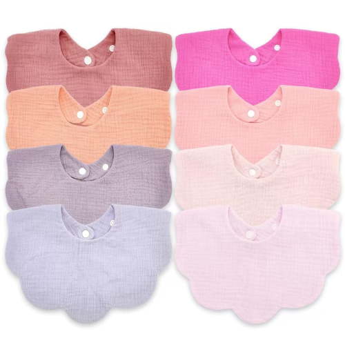Baby Bibs for Girls Boys 8 Pack Muslin Bibs Drool Bibs Super Absorbent 100% 4-Layer Muslin Cotton Muslin Baby Bibs for Infant Toddler Teething Drooling Bibs Baby Essentials