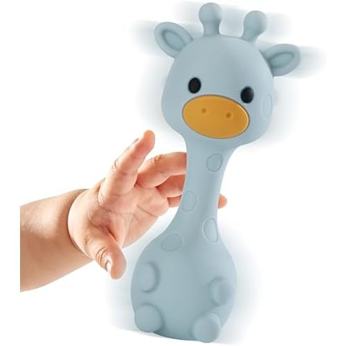 Giraffe Silicone Baby Teether Rattle Toy for 0-6 6-12 Months, BPA-Free Infant Teething Toy with Rattle Sound, Easy-Grip Design for Teething Relief (Dusty Blue)