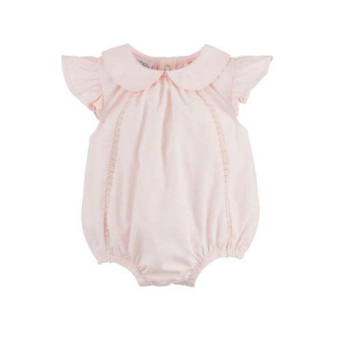 Pink Collared Poplin Baby Bubble 0-3 Months | Mud Pie