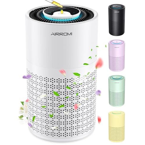 AIRROMI Air Purifier for Bedroom with HEPA 3-in-1 Filter, Pet Air Purifier for Home Cat Pee Smell, Covers Upto 990 Ft², Quiet 360° intake Air Cleaner for pet hair,allergies,Dust,Smoke A2001 White