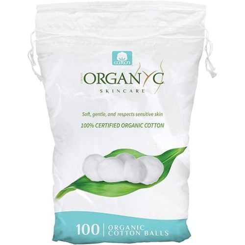 Organyc 100% Organic Cotton Balls for Sensitive Skin, 100 Count