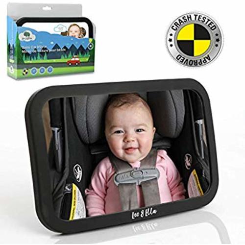 Leo&Ella Baby Car Mirror | Crash Tested | Large Shatterproof Mirror with Adjustable Safety Mount | Premium Matte Finish | Crystal Clear View of Newborn in Rear Facing Car Seat | 100%