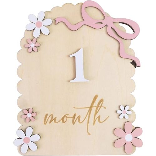 Baby Girl Monthly Milestone Signs, 1-12 Monthly Baby Milestone Girl, Newborn Photography Props Double-Sided, Nursery Decor for Girls (M02)