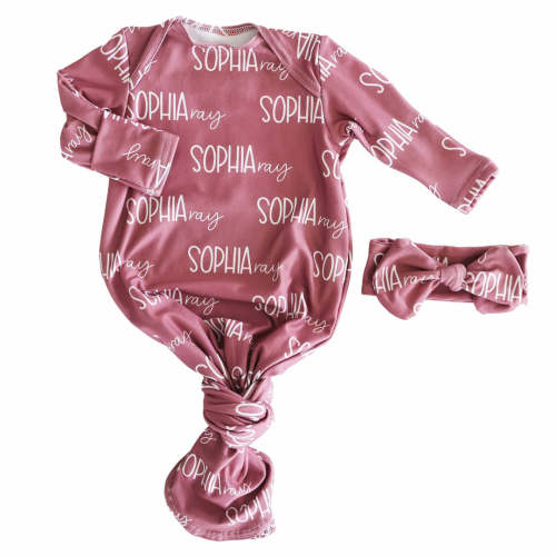 Personalized Font Duo Newborn Baby Knot Gown | Best Selling Pinks