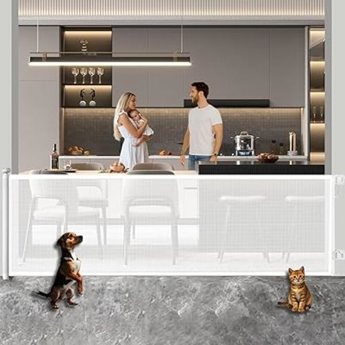 Huafly 138 Inch Retractable Baby Gates Extra Wide for Large Openings, Child Gates, Safety Gates, Extra Long Dog Gates on Doorways, Stairs, Outdoor, Indoor (White, 138 Inch)