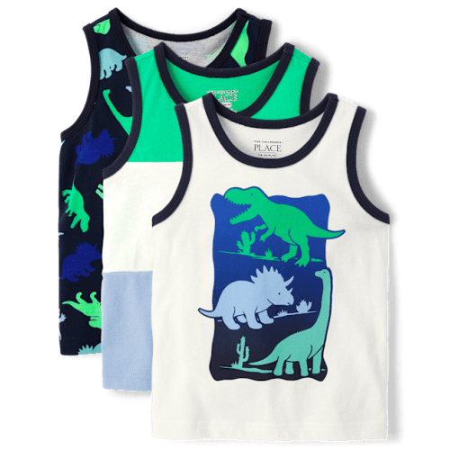 Baby And Toddler Boys Dino Tank Top 3-Pack - Blue