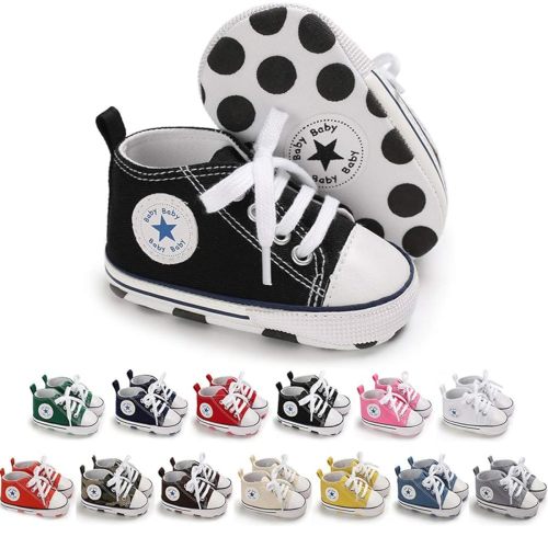 Meckior Baby Girls Boys Canvas Sneakers Soft Sole High-Top Ankle Infant First Walkers Crib Shoes