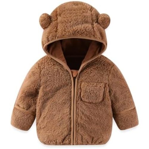 Baby Infant Boys Girls Winter Coat with Fold-Over Mittens Fleece Outwear Jacket Warm Clothes Bear Hooded