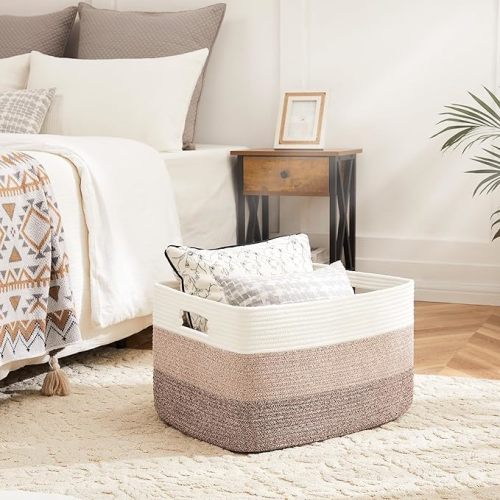 Blanket Basket,Rectangle Woven Baskets for Storage,65L Laundry Basket for Decorative Nursery Blanket,Toys,Dirty Clothes and Magazine in Shelves,Baby Room,and Living Room
