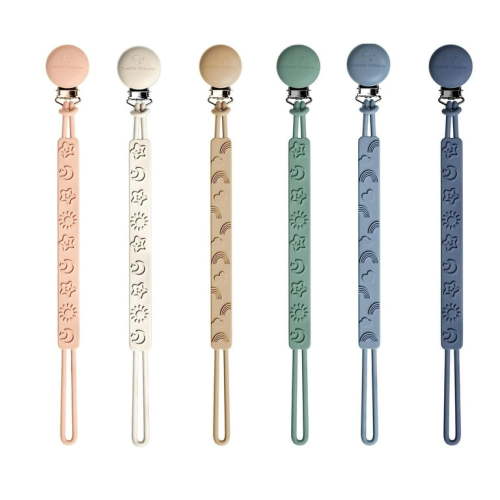 Cuddle Campus Pacifier Clip,Pack of 6 Pacifier Holder Clip with One Piece Design,Soft Flexible Silicone Baby Pacifier Holder with Texture for Boy and Girl