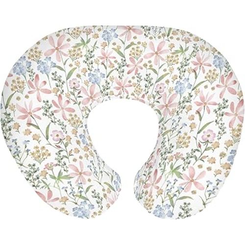 Boho Floral Baby Nursing Pillow Covers for Boy Girl Pink Blossom Leaves Nursing Pillowcase for Breastfeeding Pillows Spring Wildflowers Plant Soft Stretchy Slipcovers for Newborn Infant