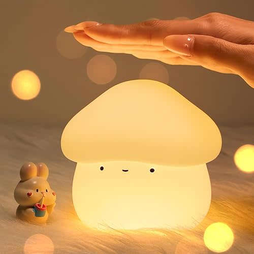 Mubarek Mushroom Lamp, Timer Mushroom Night Light for Kids, Dimmable & Easy Control Cute Lamp, Squishy Silicone Nightlight, Rechargeable Night Light for Baby Nursery, Cute Gifts Kawaii Decor