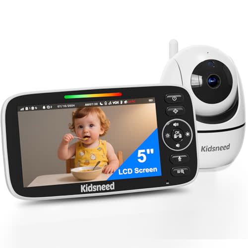 Baby Monitor with Camera and Audio – 720P Baby Camera No Wifi, 5 inch Screen,48 Hours Battery Life, Night Vision, Remote Pan& Tilt& Zoom,Two-Way Talk, Lullabies, Thermal Monitor, 1000ft Range