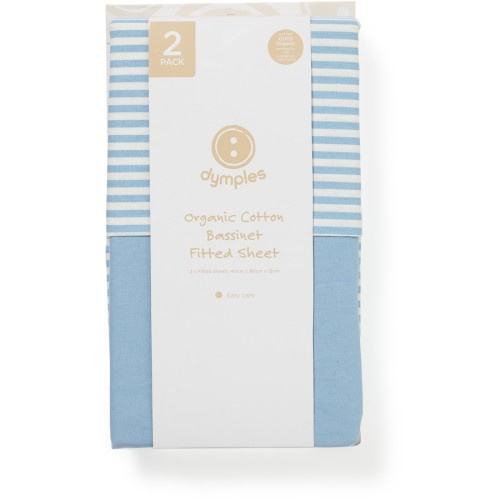 Dymples Fitted Bassinet Sheet 2 Pack - Blue