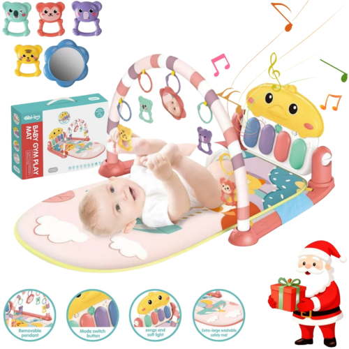 FANGNISN Baby Gym Play Mat with Sensory Toys, Gift Set for Toddler Infants Aged 0-12 Months Babies 29"22"16"