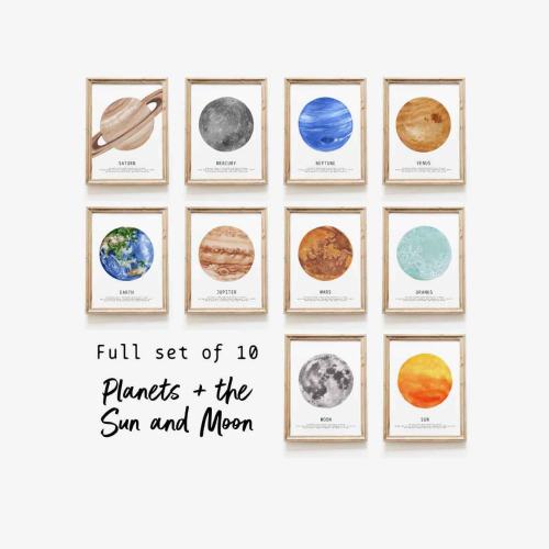 Hand painted Solar System series | set of 10 planets | gallery collection | nursery bedroom wall décor | home décor gift | kids wall art