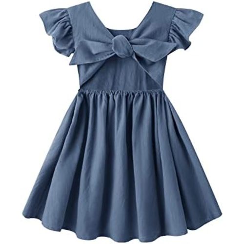 Dutebare Toddler Girls Dress Cotton Linen Ruffle Backless Sleeveless Kids Casual Party Dresses