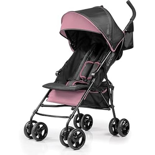 Summer Infant 3Dmini Convenience Stroller, Pink Lightweight Infant Stroller with Compact Fold, Multi-Position Recline, Canopy with Pop Out Sun Visor and More Umbrella Stroller for Travel and More